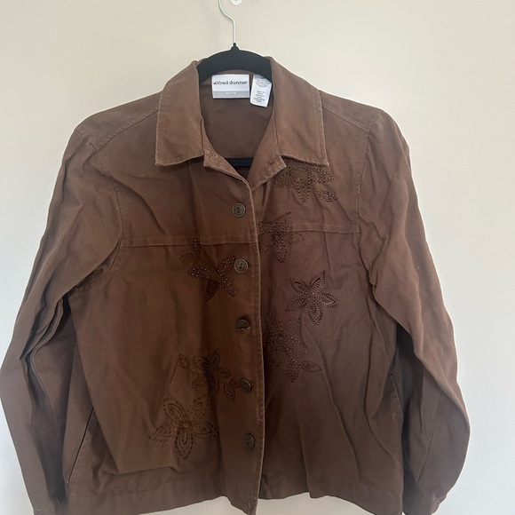 Alfred Dunner Women’s Floral Embroidered Jacket | Size 10P | Brown - Picture 1 of 5